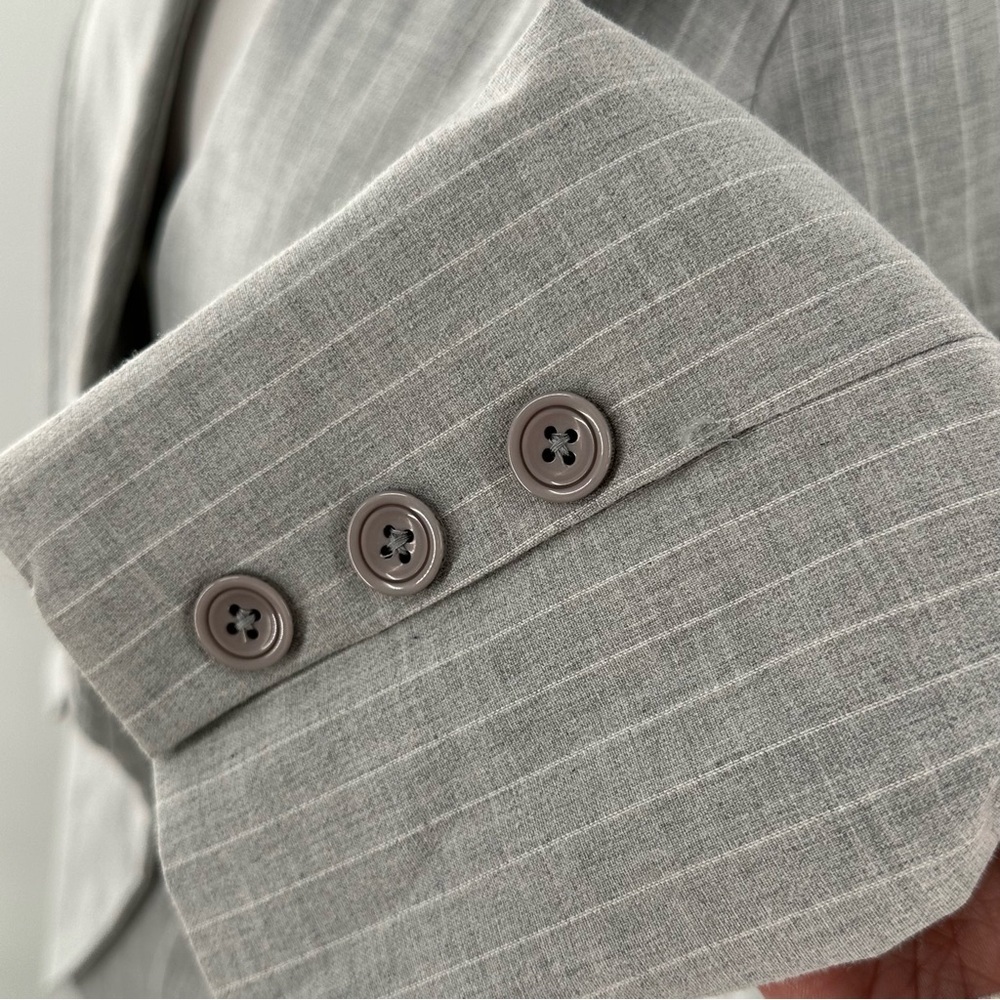 Robert Louis blazer S gray pinstripe double breasted career with pockets 90s - Picture 7 of 11